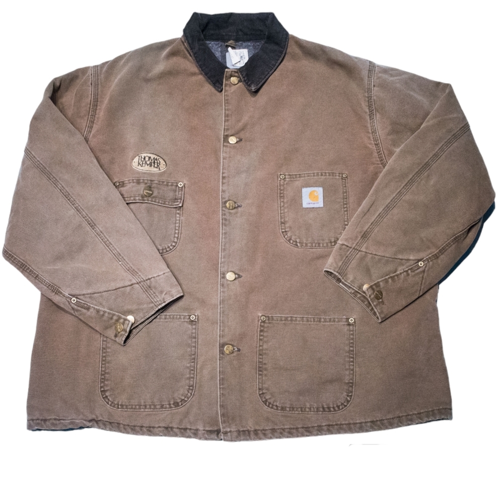 Vintage Carhartt Chore Jacket Faded Brown With Black Corduroy Collar